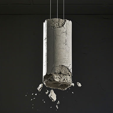 A suspended concrete cylinder.